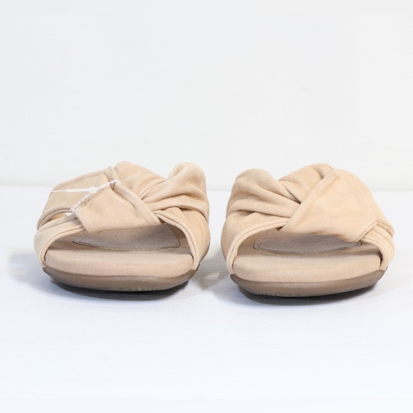 Earth Alder Aida Tan Knotted Suede Slide Slip On Flat Sandals NWT 8W - Picture 3 of 9